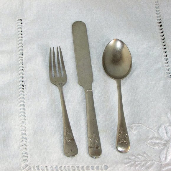Vintage Children's Cutlery Set Nickel Silver Mid-century Collectibles Infant - Picture 1 of 5